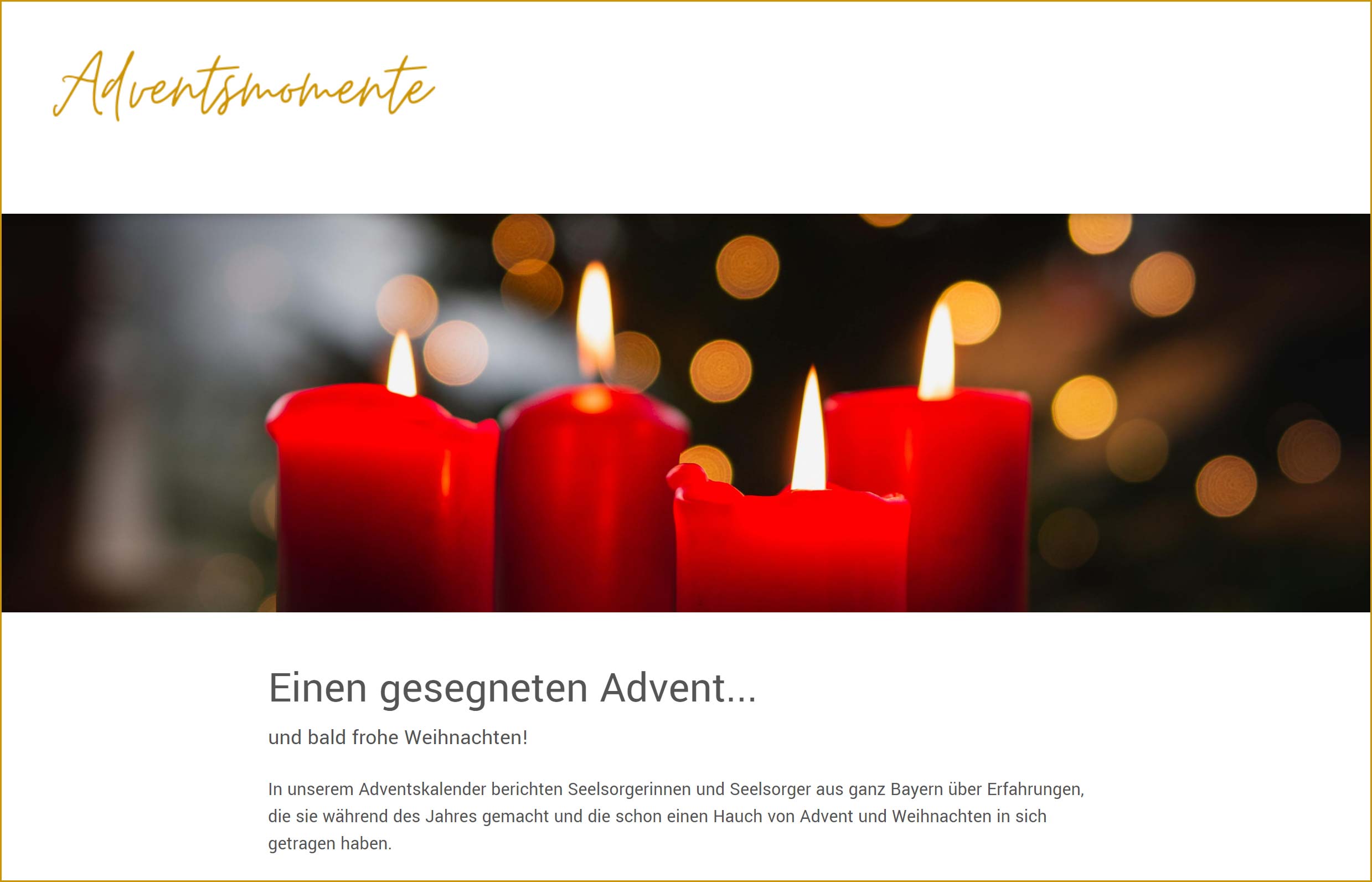 Shot der Startseite der Homepage der Adventsmomente